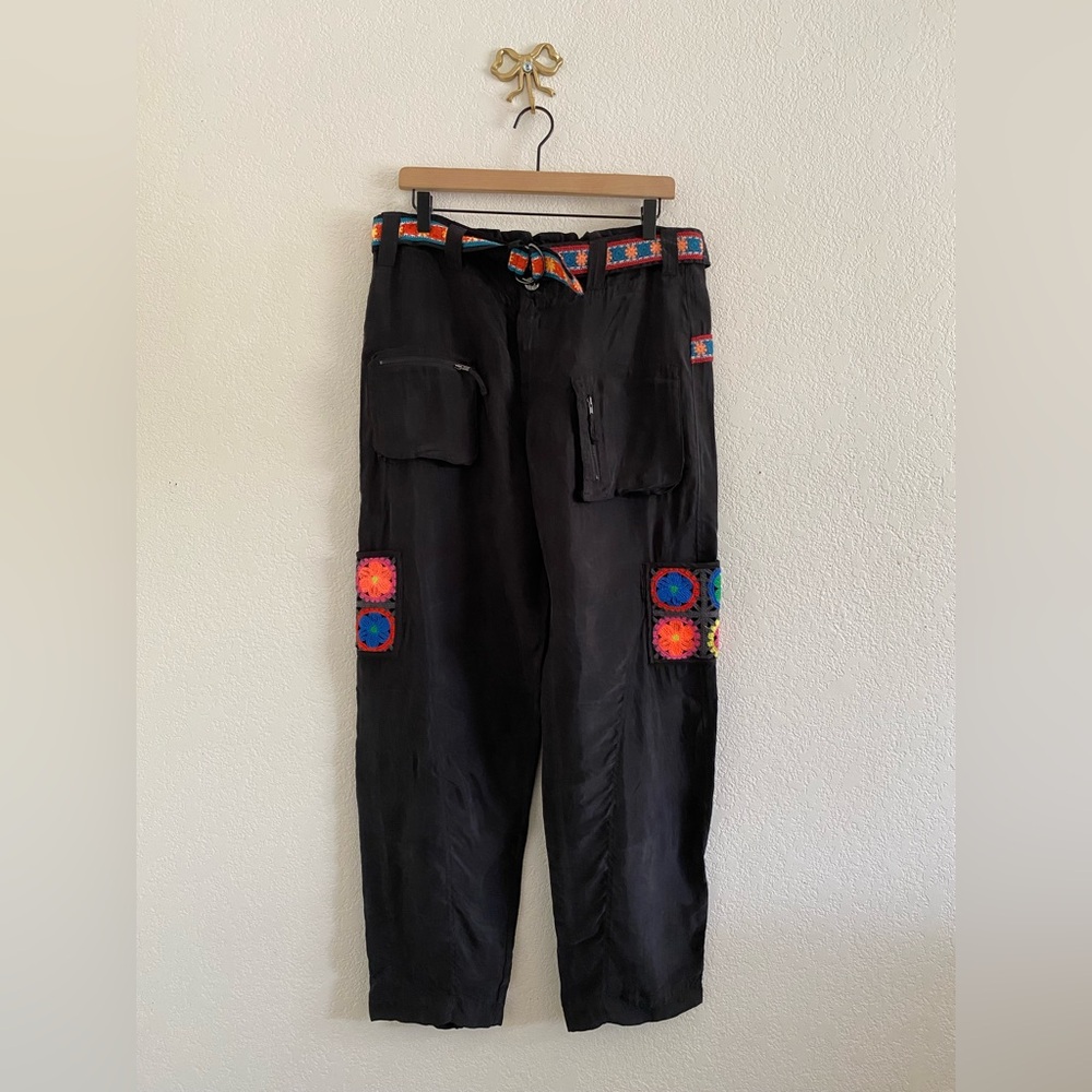 Johnny Was Biya Pintora Crochet Pocket Cargo Pants Size M Boho